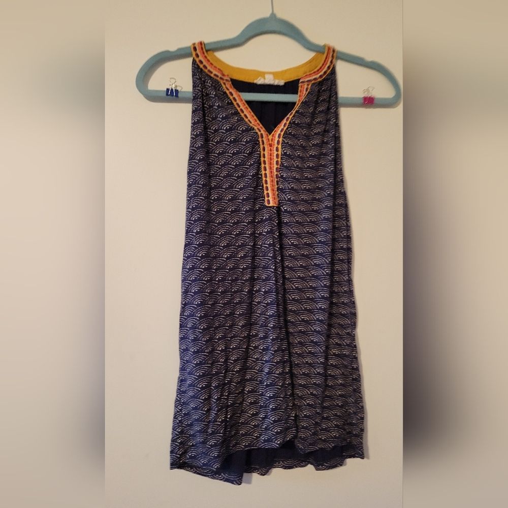 THML Navy and Orange Patterned Tank Top